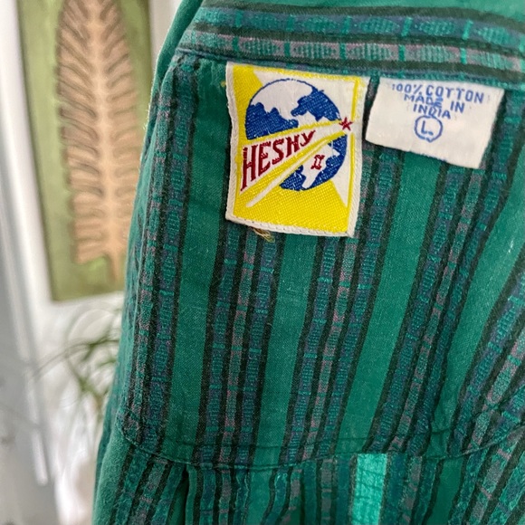 ✨SOLD ON IG✨VTG 80s Heshy II Boho Teal Striped Button Up Top L - Picture 4 of 4
